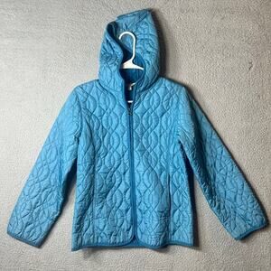 Lands' End Jacket Girls 14 Large Blue Long Sleeve Hooded Quilted Coat‎